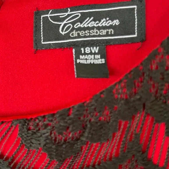 Red Barn Collection Women’s Plus Size Red and Black Lace Trim Dress   18W - Picture 3 of 7